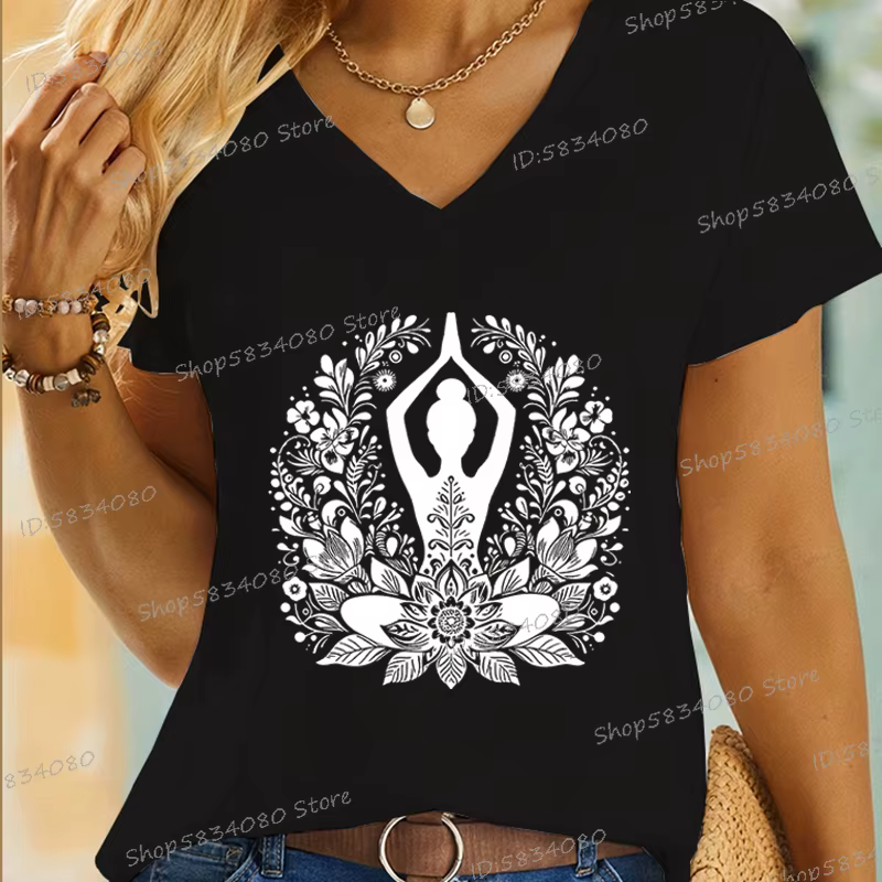 Femmes Yoga chemise florale conception graphique à manches courtes t-shirt décontracté Yoga amant ca