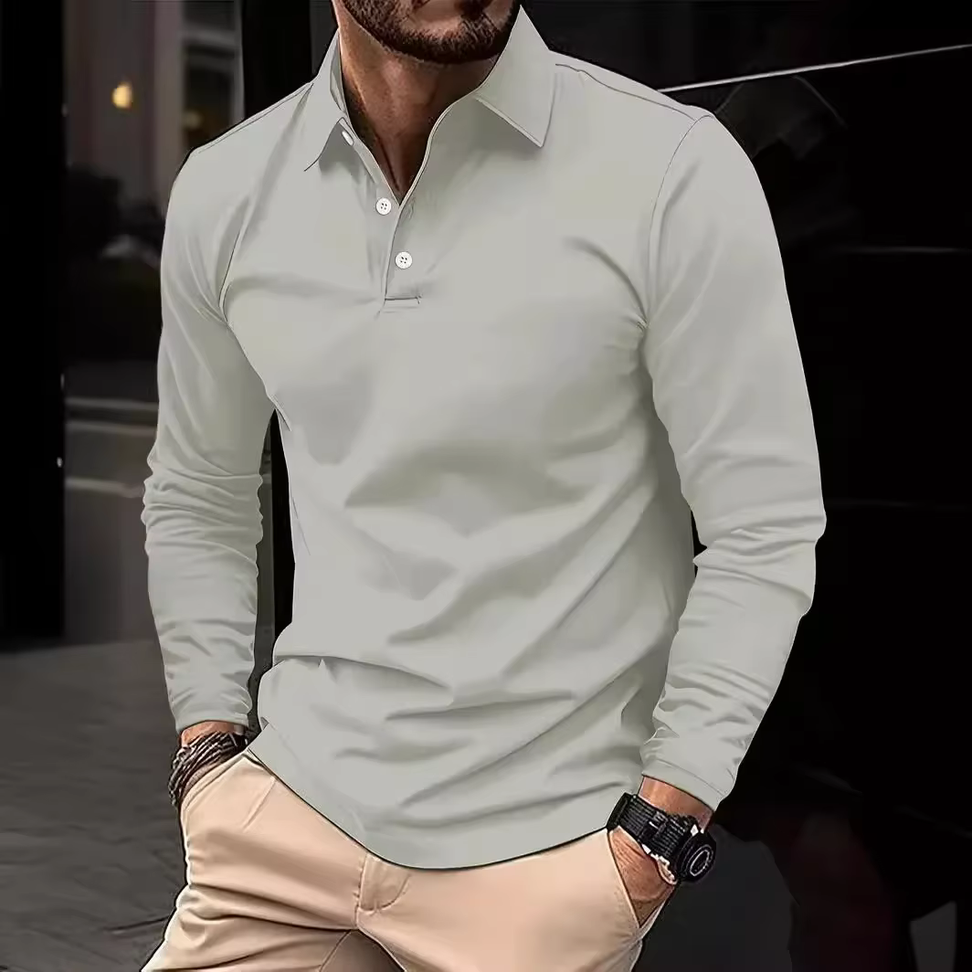 Classique hommes simple couleur unie revers polos printemps automne affaires loisirs voyage en plein