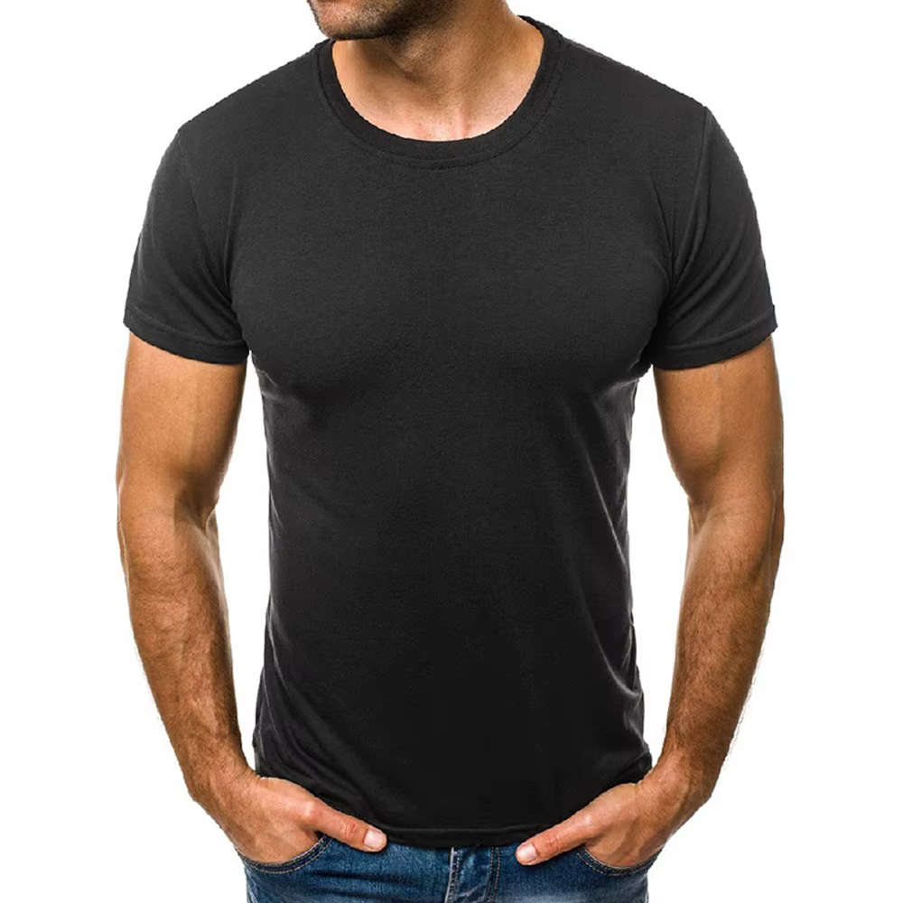 T-shirt d'été en coton pour hommes, Slim, noir, manches courtes, confortable, décontracté, col rond,