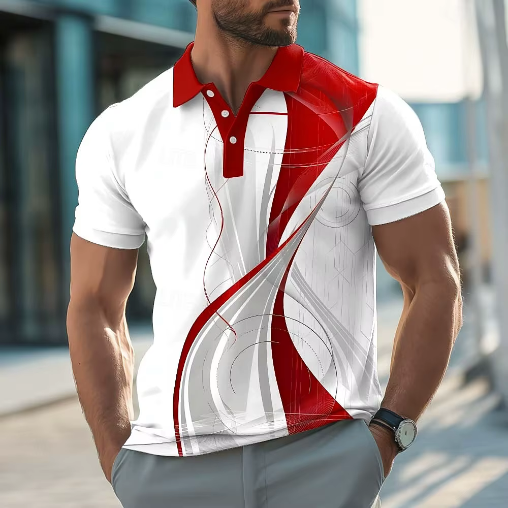 Chemises polo pour hommes à motifs géométriques, manches courtes, col classique, décontractées, athl