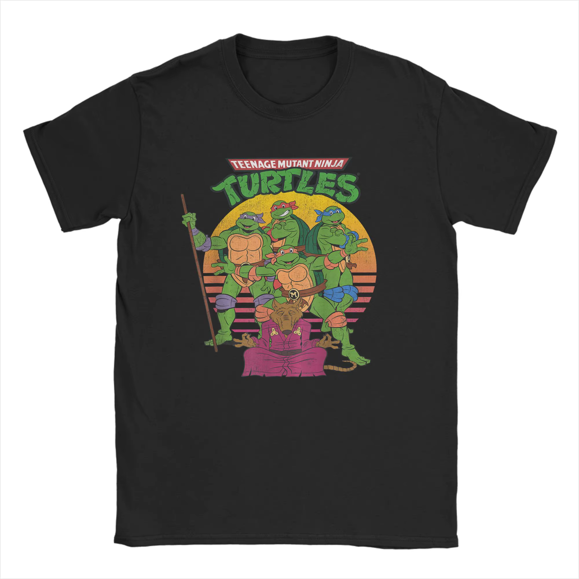 T-Shirt Ninja Turtles Retro Sun Group pour hommes, Vintage, 100% coton, col ras du cou, manches cour