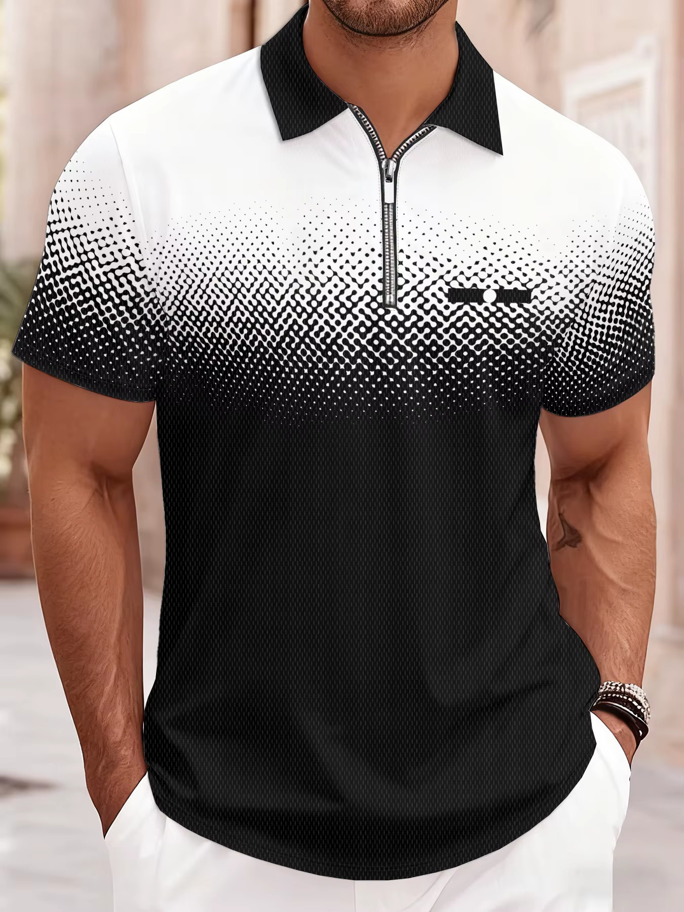 Nouveau style été 2026 : Polo zippé pour homme avec imprimé 3D, idéal pour un look décontracté et te