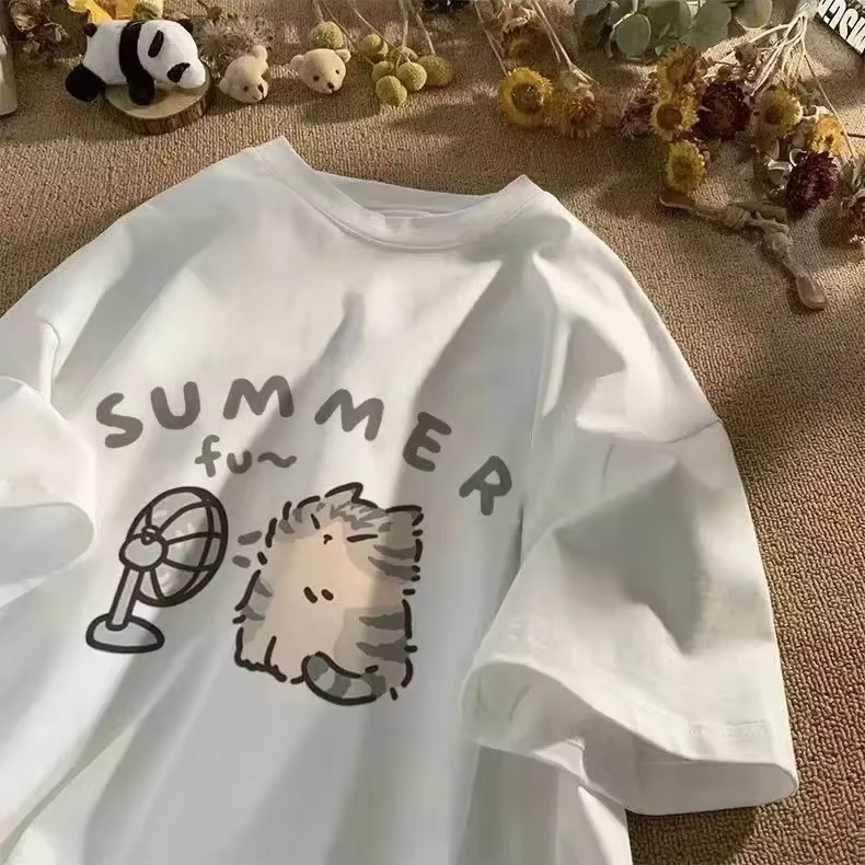 Fan Cat et femmes pur T-shirt pour hommes rue américaine coup créatif été décontracté à manches cour