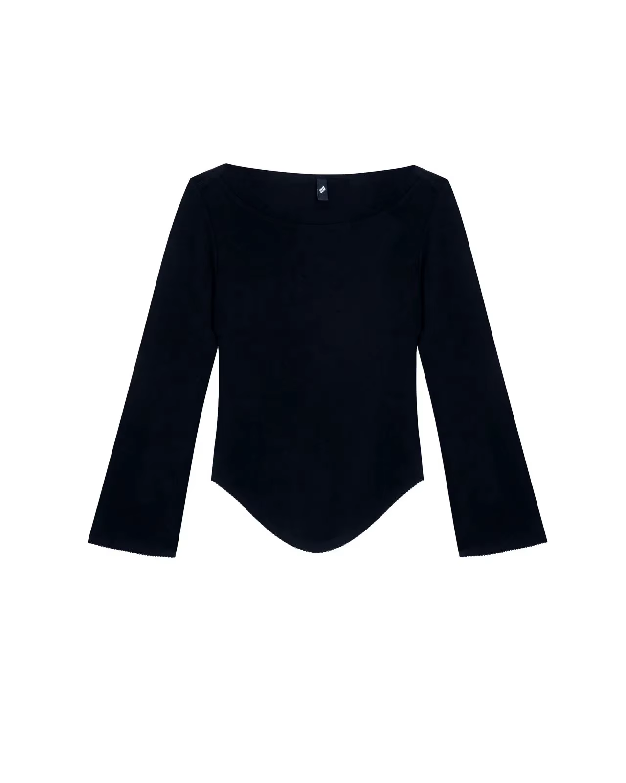 Haut blanc COU à épaules dénudées, style court avec bordure en dentelle, manches cloche rétro noires