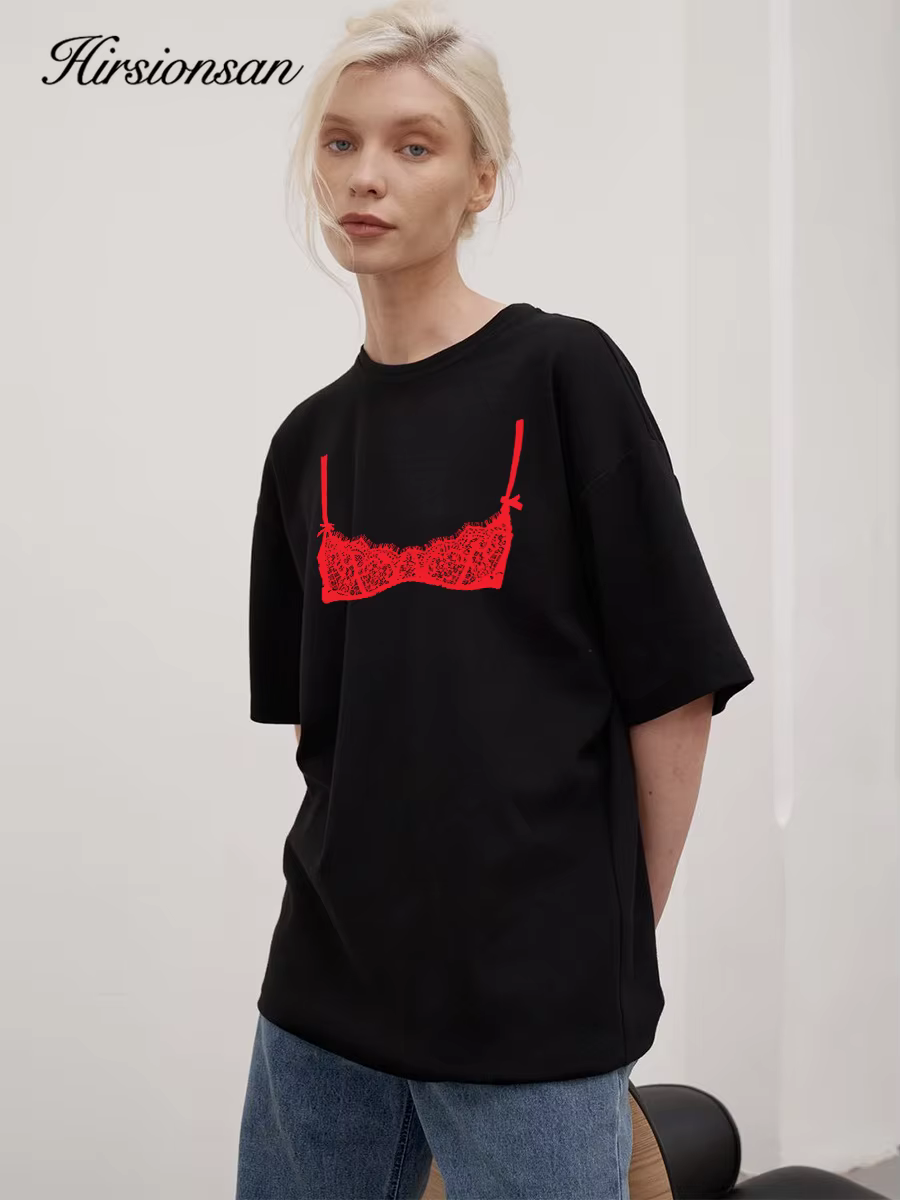 T-shirt Hirsionsan 100 % coton pour femme, nouvelle collection été 2026, coupe oversize, couleur uni
