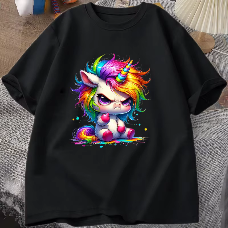 T-shirt manches courtes unisexe, humoristique, imprimé licorne de dessin animé, à la mode, Cool, été
