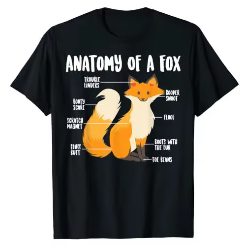 T-shirt graphique à manches courtes pour les amateurs de renards, anatomie d'un renard, carnivore mi