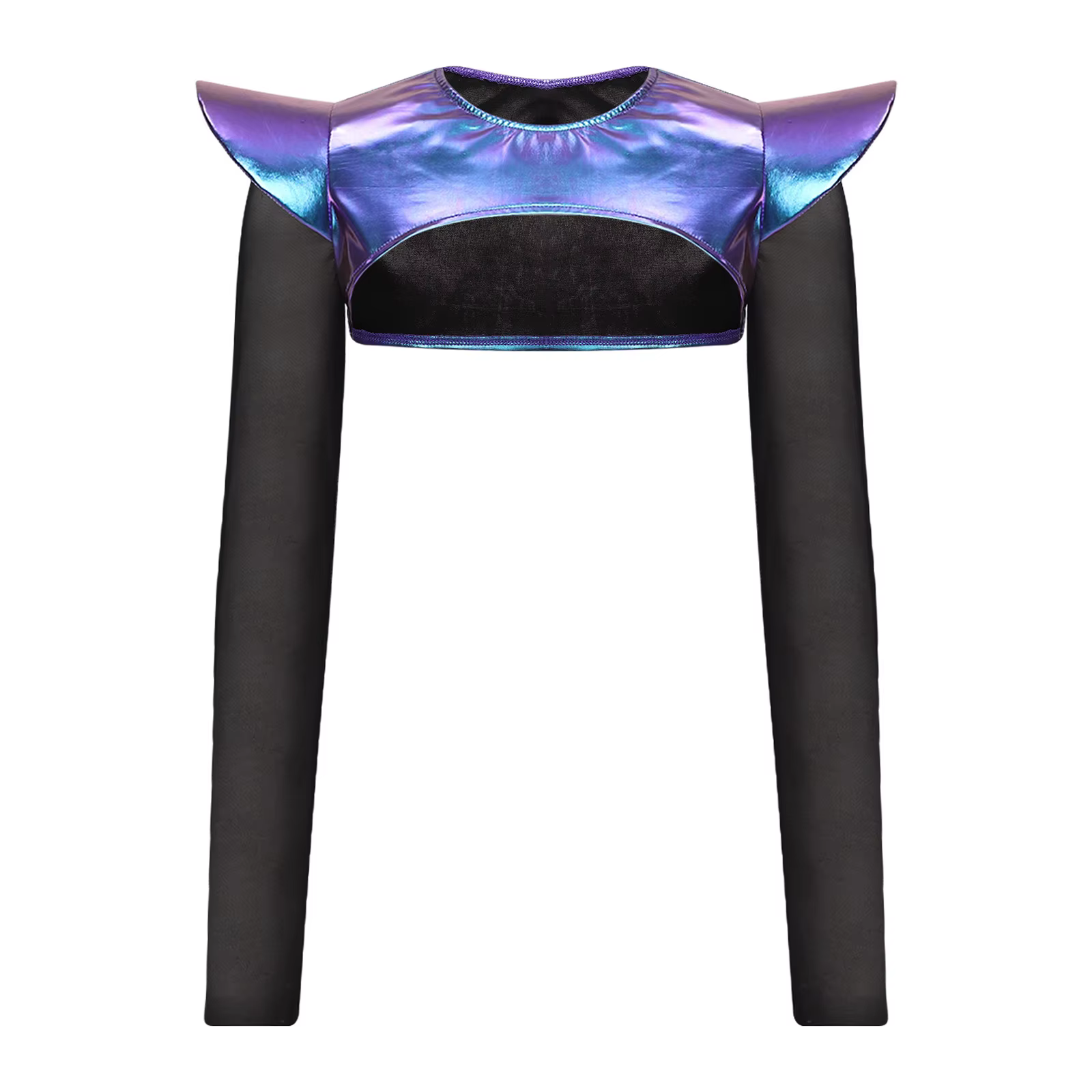 Haut court métallisé brillant pour femme, style armure, gothique, punk, pour performance, tenue de f