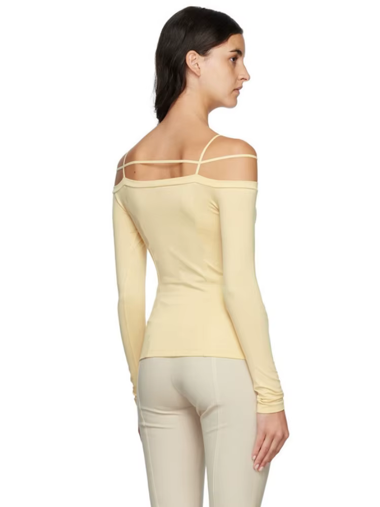 Ja marque Design épaules dénudées lettres métalliques à manches longues coton élasticité T-shirt pou