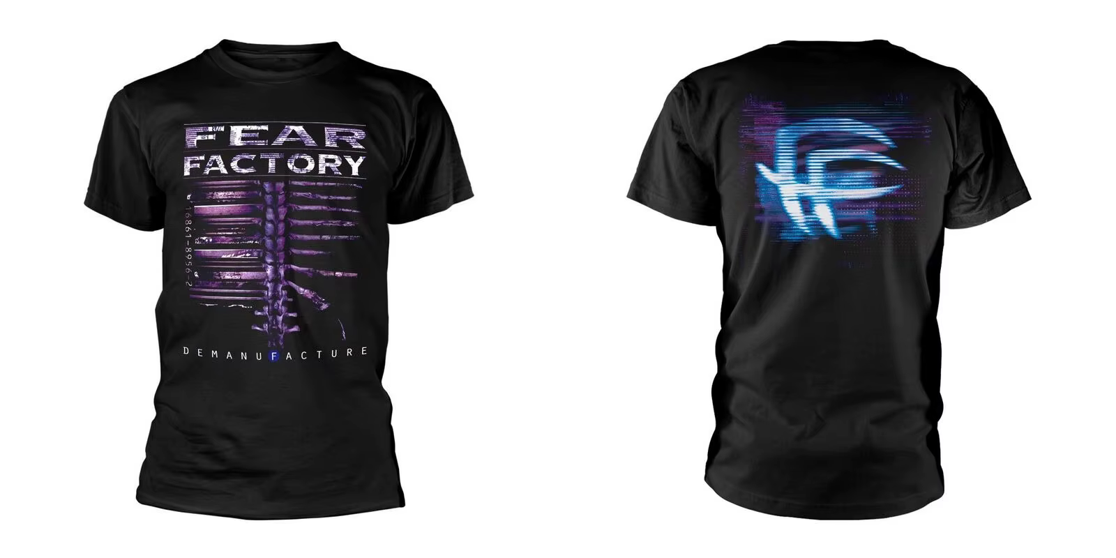 T-shirt en coton à col rond unisexe avec logo imprimé Fear Factory Demanufacture Mechanical Spine, s