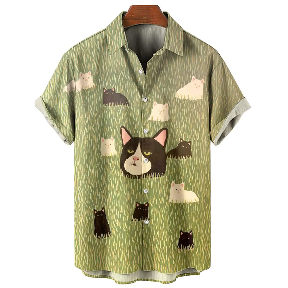 Chemises graphiques Anime Cat pour hommes, chemises décontractées pour hommes, t-shirts surdimension