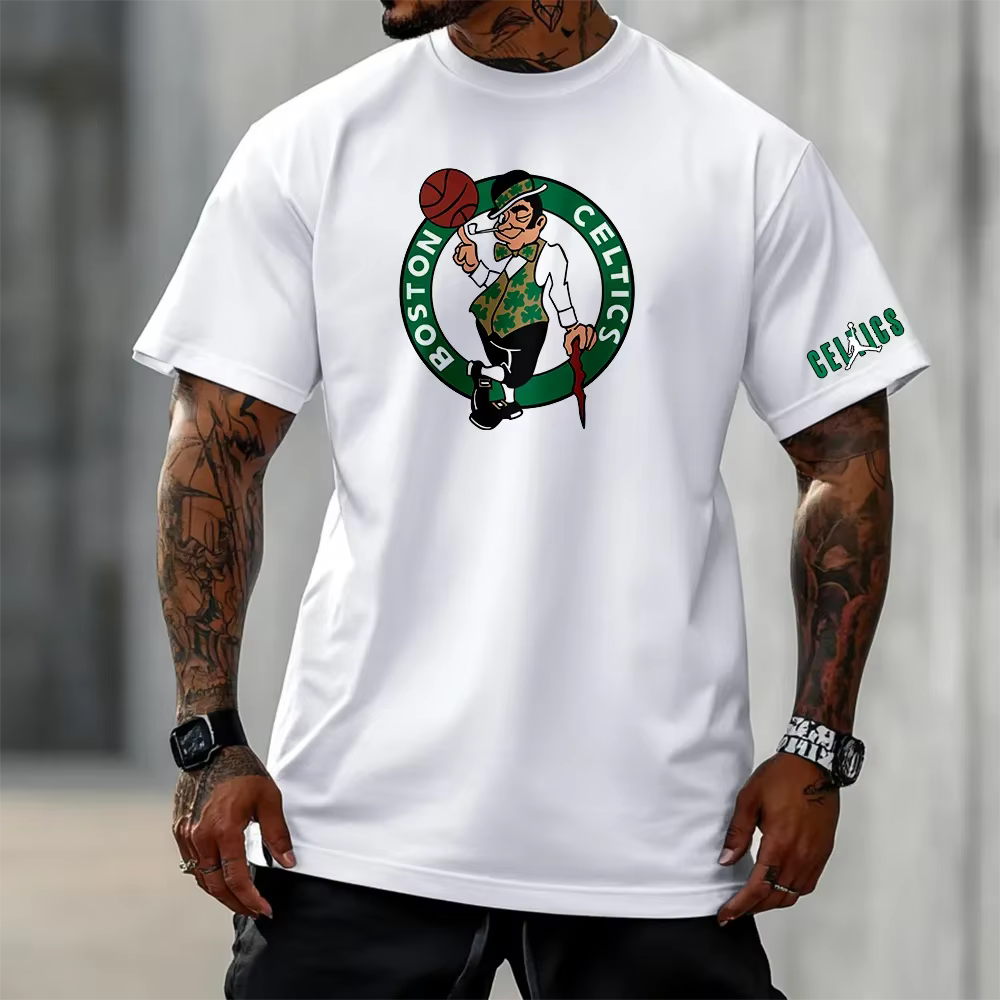 T-shirt en coton blanc, style rétro Boston, style décontracté et athlétique, style musculaire pour h
