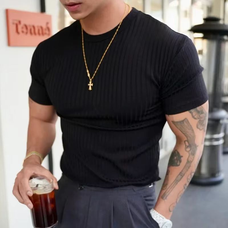 T-shirt de fitness pour hommes, T-shirt d'été à manches courtes pour entraînement athlétique, T-shir