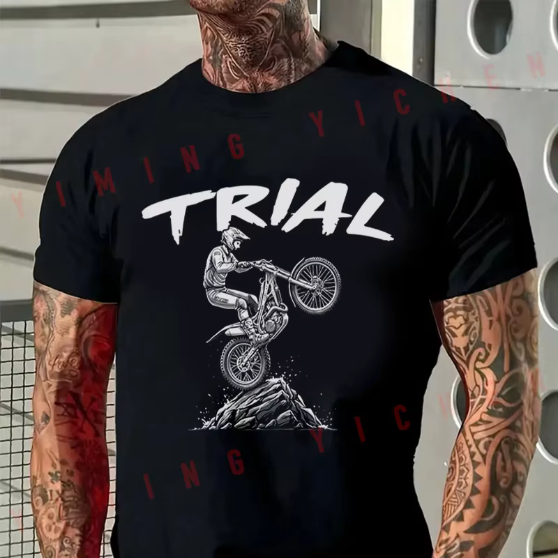 T-Shirt à manches courtes et col rond pour hommes, en coton, à la mode, pour les fans de moto, Trial