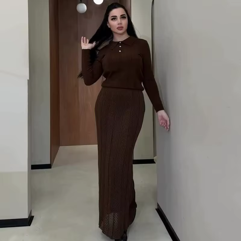 Ensemble deux pièces pour femmes, haut à col Polo, coupe cintrée, jupe taille haute, nouvelle collec