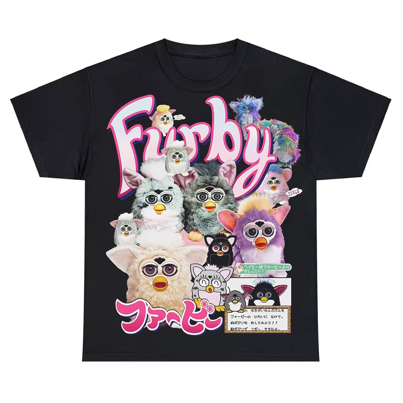 Furby T-Shirt hommes femmes 100% coton grande taille mode col rond décontracté Streetwear Harajuku V