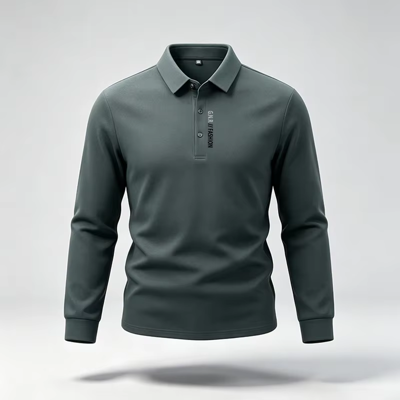 Polo à manches longues pour homme, style minimaliste, col à revers, motif imprimé, matière douce, id