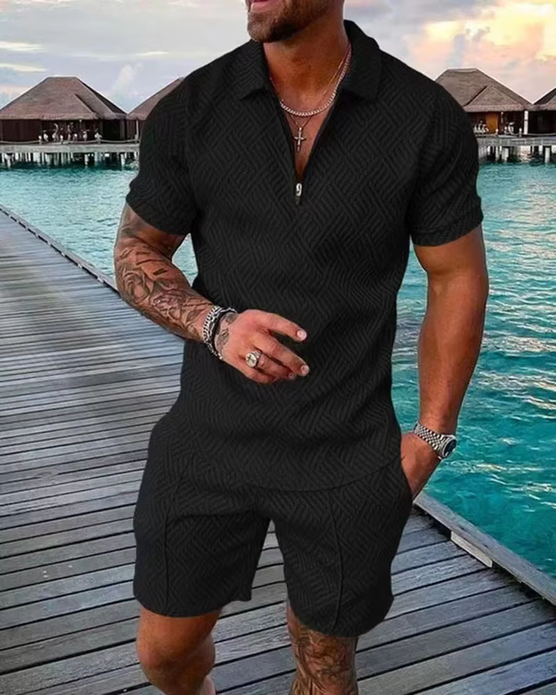 Hawaii nouveau costume Polo pour hommes mode hommes ensembles décontractés solide été col en v ferme
