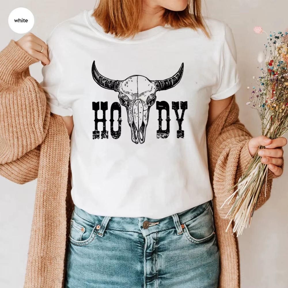 Chemise rétro Howdy T-Shirt crâne de vache Howdy chemises de Cowgirl musique de campagne Cowboy t-sh