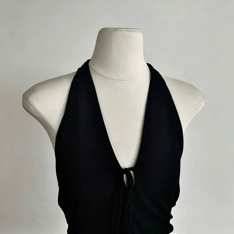 Top chic et élégant pour femme, col halter, dos noué, coupe ajustée, décontracté, sans manches, pour