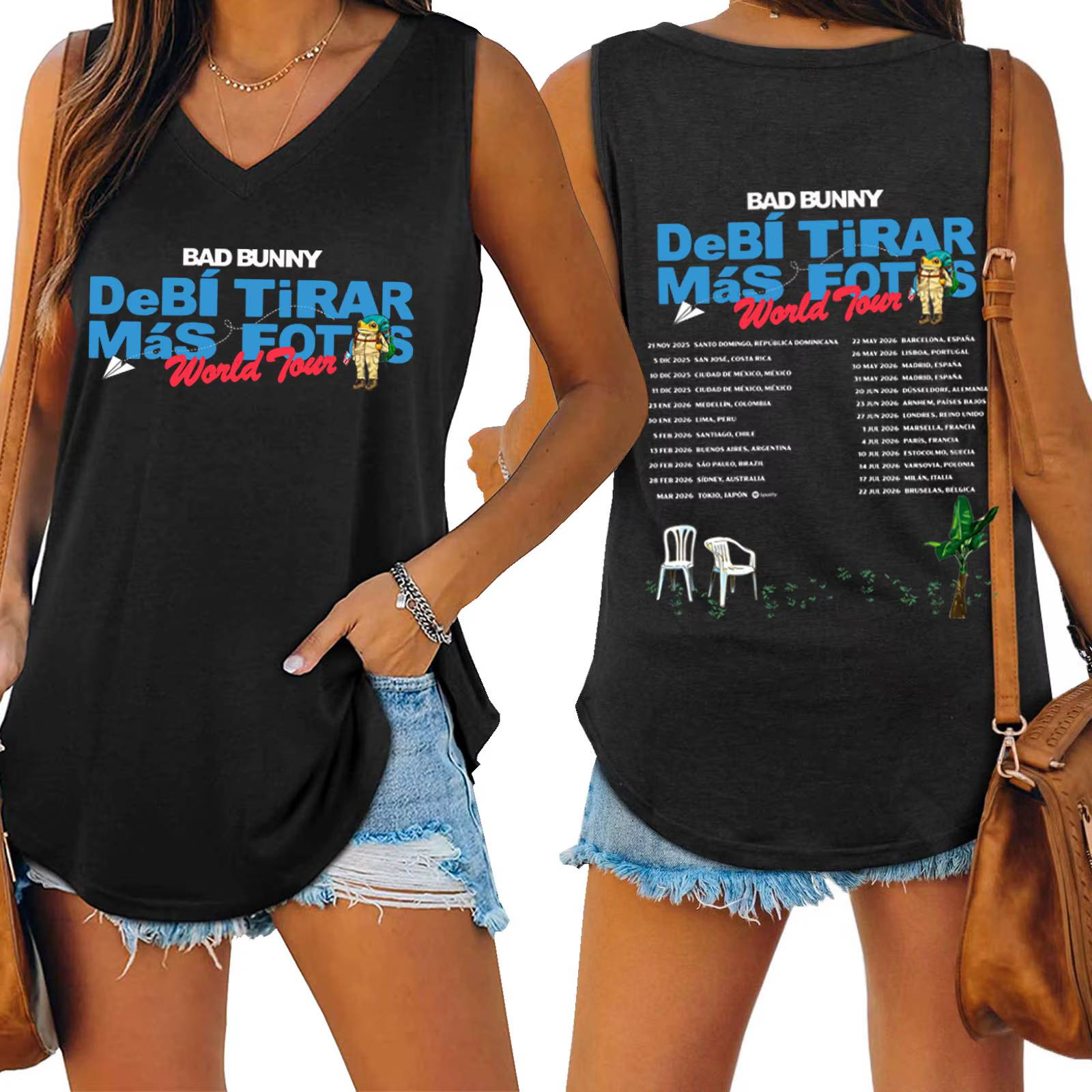 Bad-Bunny World Tour 2026 Tank Tops Femme Crew Sleeveless Vest Streetwear Shirt
