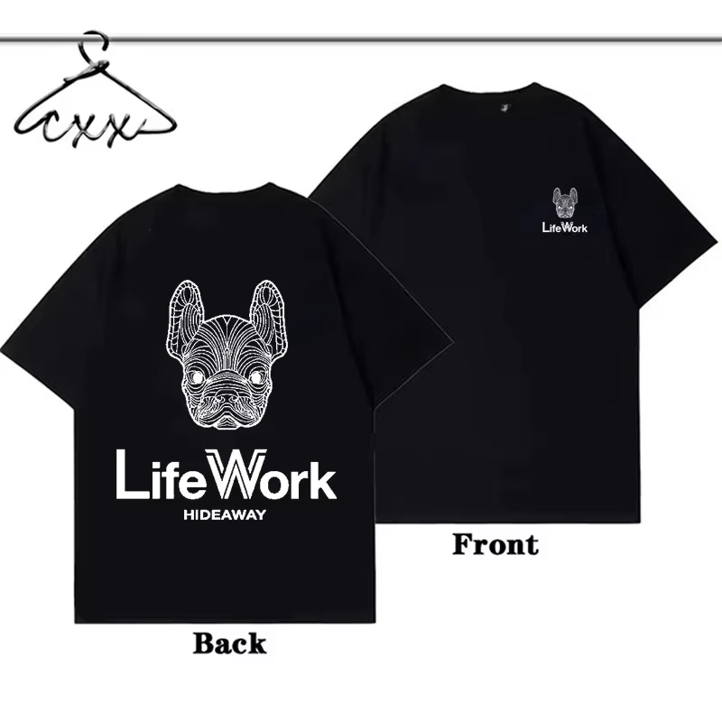 T-shirt Vintage Coréen à Motif Chien, Marque de Luxe, Coton, Homme Femme, Été, Rétro, Ample, Manches