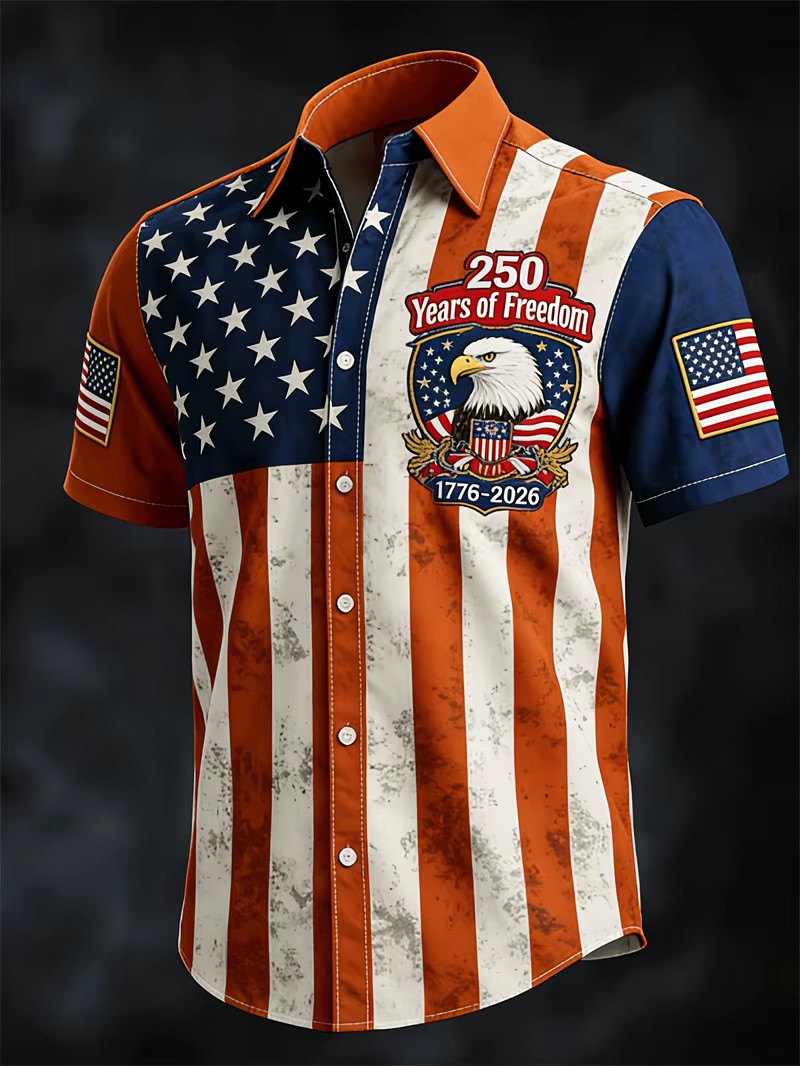 Chemise à manches courtes pour hommes, 250e anniversaire de l'Amérique, chemise patriotique avec dra