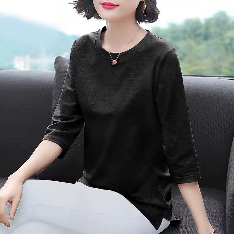 T-shirt à manches 3/4 pour femmes, décontracté, col rond, basique, été, printemps