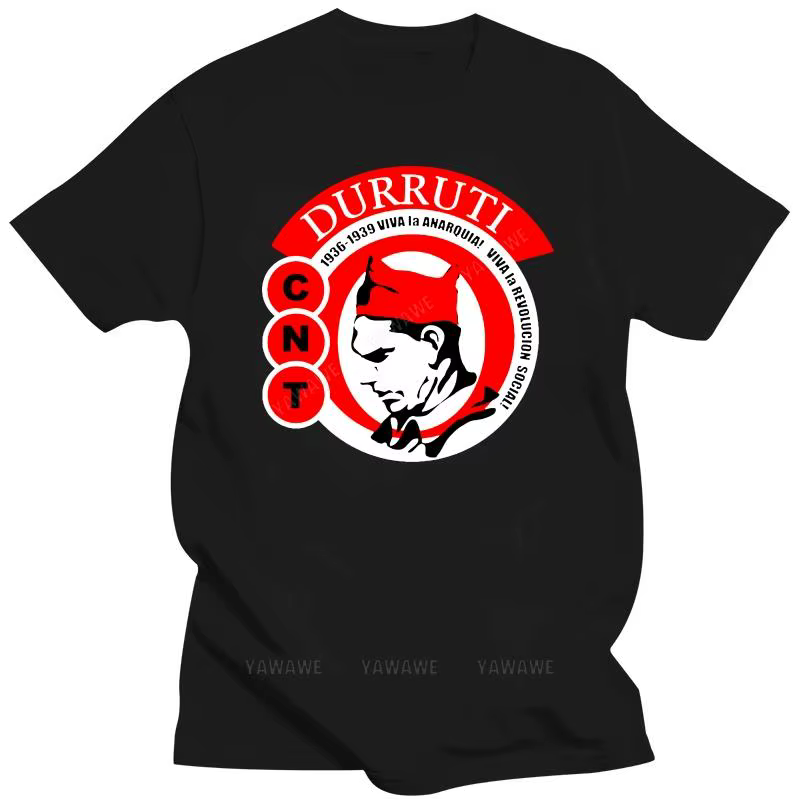 T-shirt en coton t-shirts de mode Durruti CNT - Viva la anarchie! viva la révolution sociale! Hauts