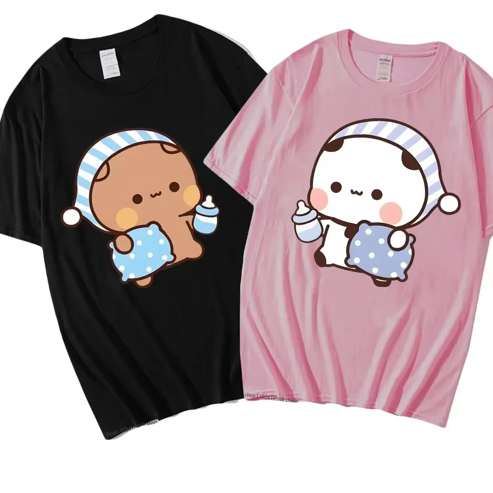 Couple chemises Kawaii mignon BuBu Panda va dormir avec DuDu ours graphique t-shirt coton hommes fem