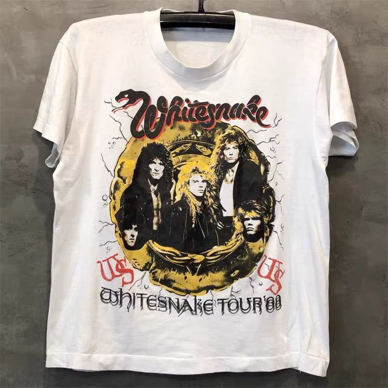 Whitesnake White Snake Band Portrait imprimé manches courtes Vintage européen et américain High Stre
