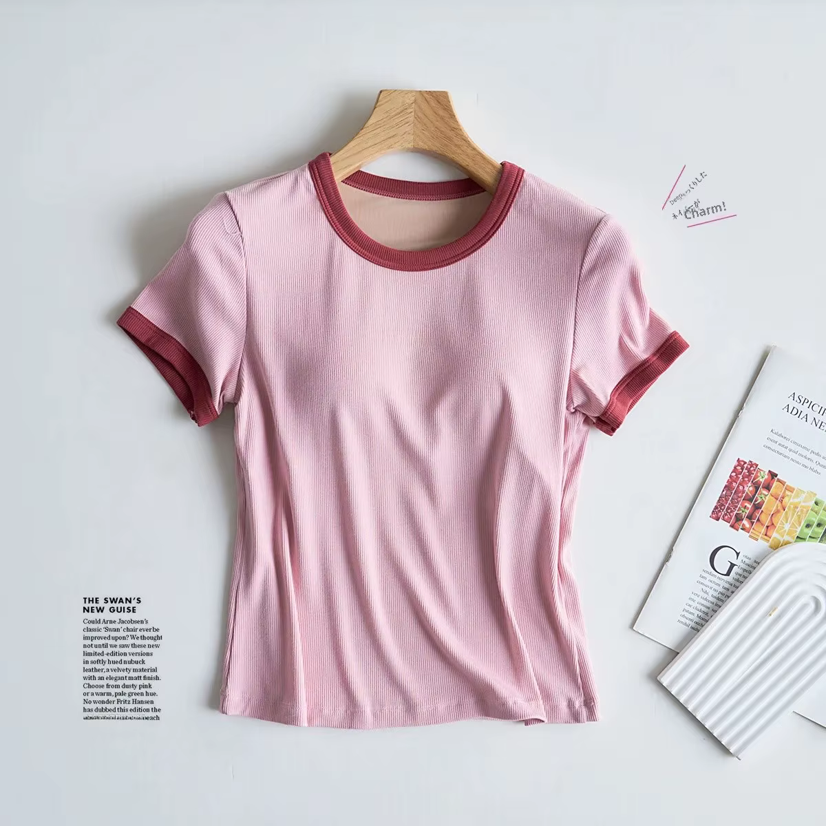 No-Pad intégré décontracté à manches courtes col rond T-Shirt femmes été sans soutien-gorge porter d