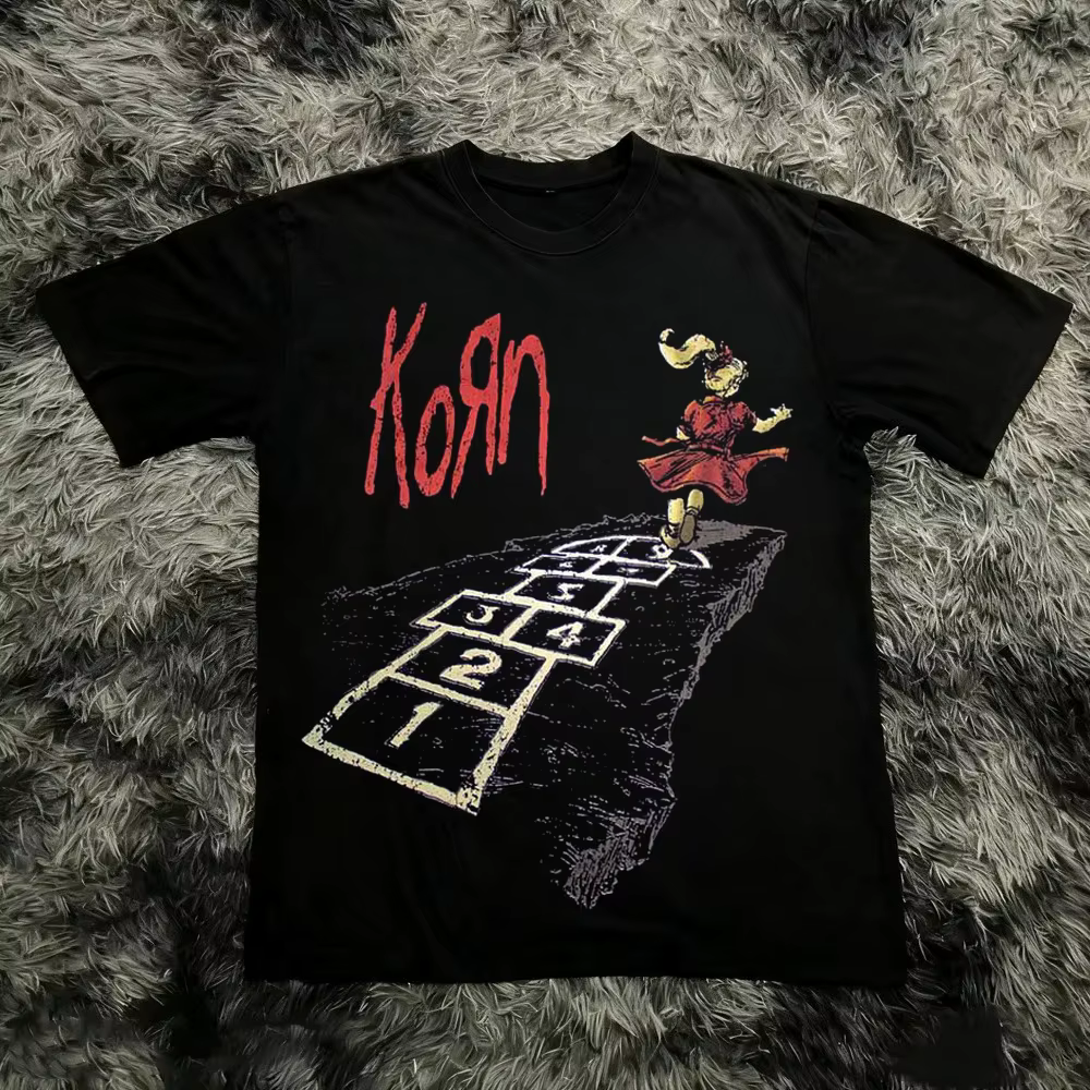 Korn Follow The Leader T-shirt en coton imprimé double face Metal Band Tee pour hommes et femmes, t-