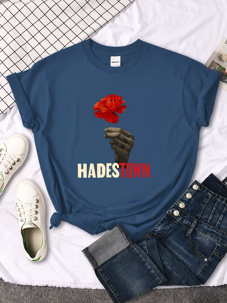 T-shirt manches courtes femme, estival et décontracté, avec la vieille chanson triste de Hadestown,