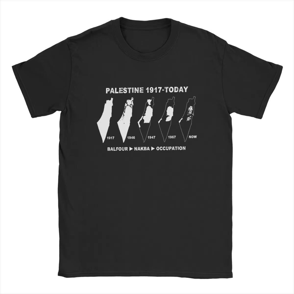 T-shirt manches courtes col rond homme 1917 coton, carte de la Palestine, terre depuis 100%, vintage