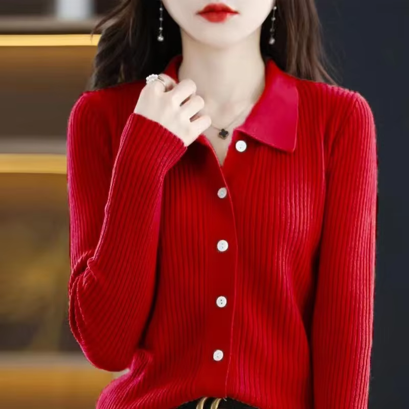 Polo rouge hiver bouton hauts en tricot pour femme Cardigan rose pull femme Style coréen moderne ven