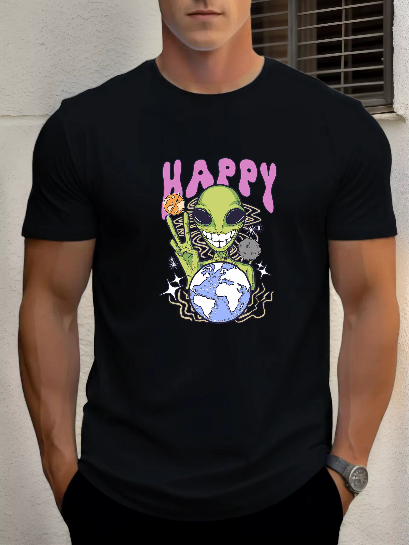 T-shirt pour hommes alien 100 % coton impression graphique été t-shirt col rond décontracté respiran
