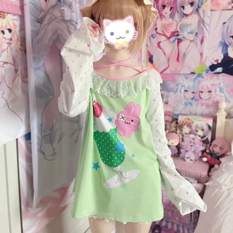T-shirt ample et décontracté pour femmes, imprimé de dessin animé Kawaii, couleur contrastée, mignon