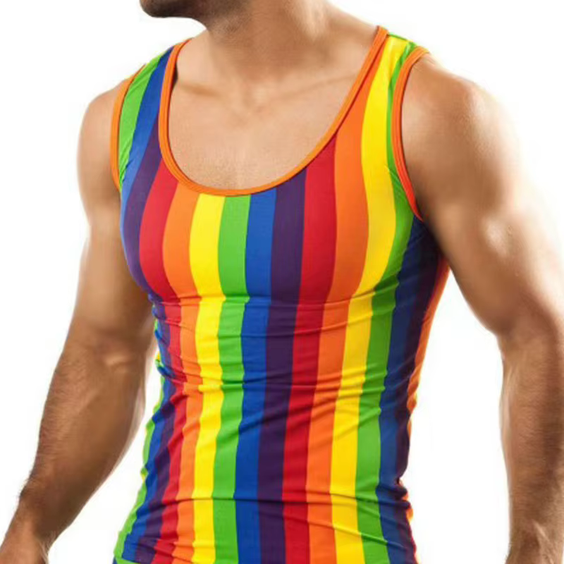 Haut de surf de plage de vacances personnalisé, débardeur pour hommes, gilet rayé arc-en-ciel pour S