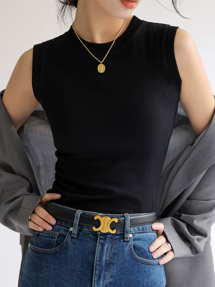 Camisole gilet pour femmes col rond coloré basique sans manches maillot de corps hauts t-shirts avec