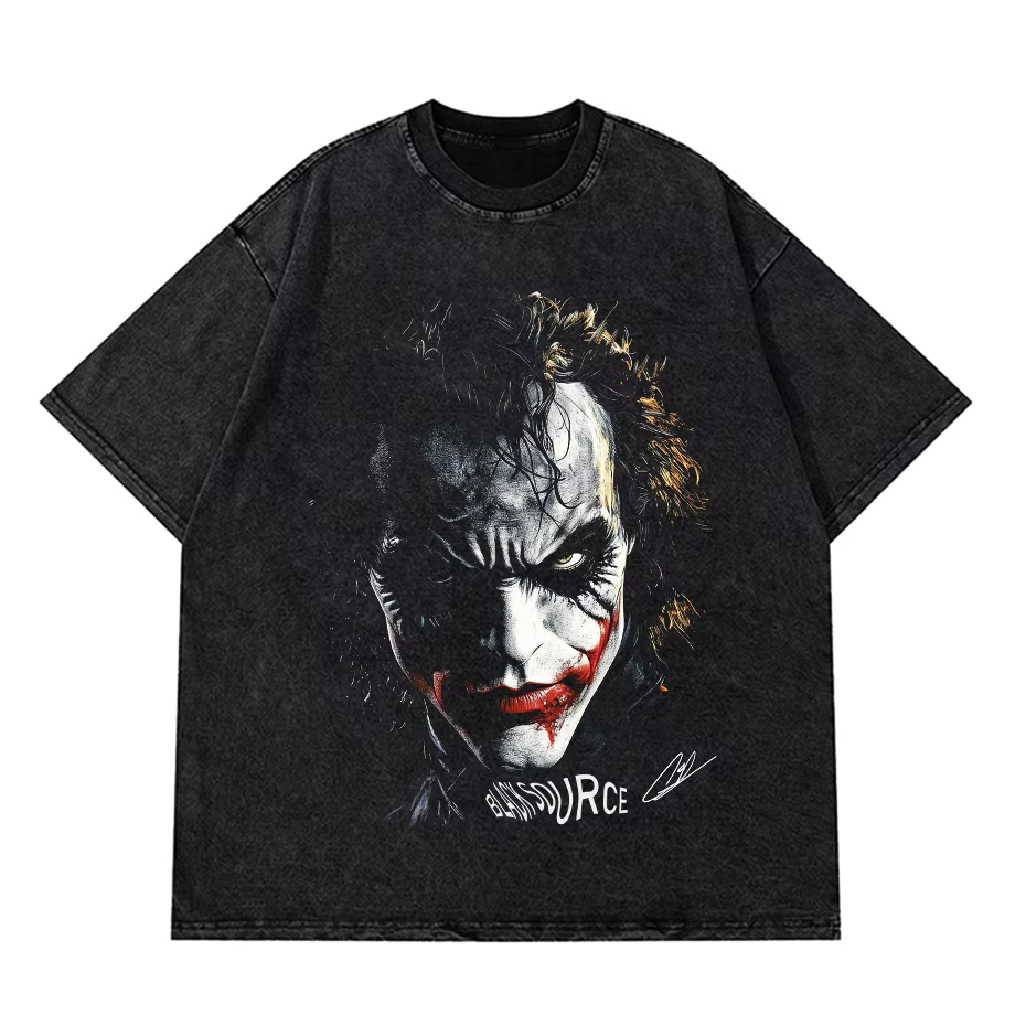 Joker JOKER imprimé lavé en détresse ample à manches courtes T-shirt poids lourd col rond sweat à ca