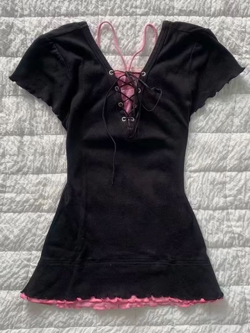 T-shirt gothique Hottie rose Femme manches courtes Streetwear Hip Hop rétro vêtements femmes t-shirt