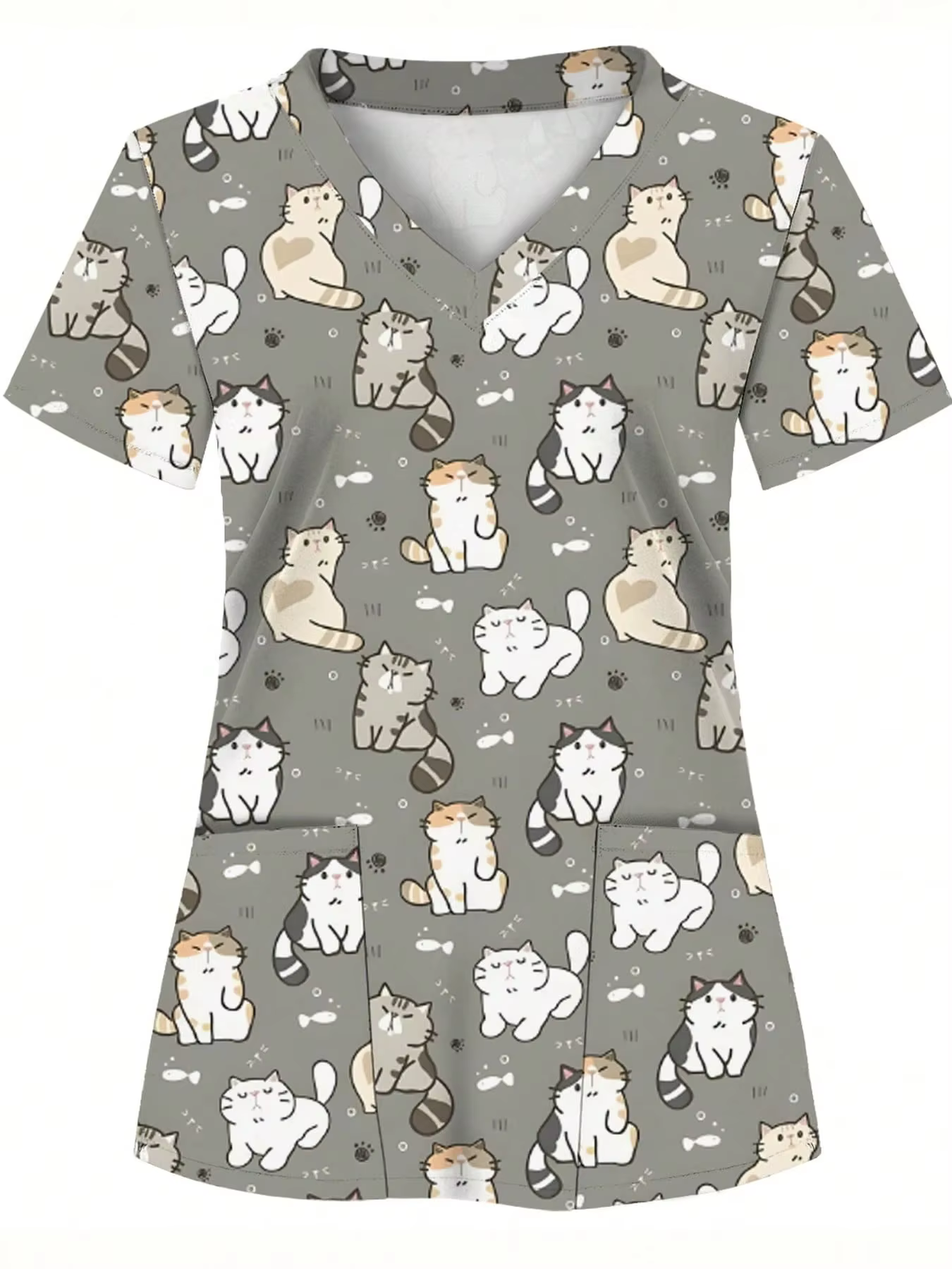 T-shirt d'été pour femme à col en V, haut imprimé pour le travail, chemise d'uniforme d'infirmière à