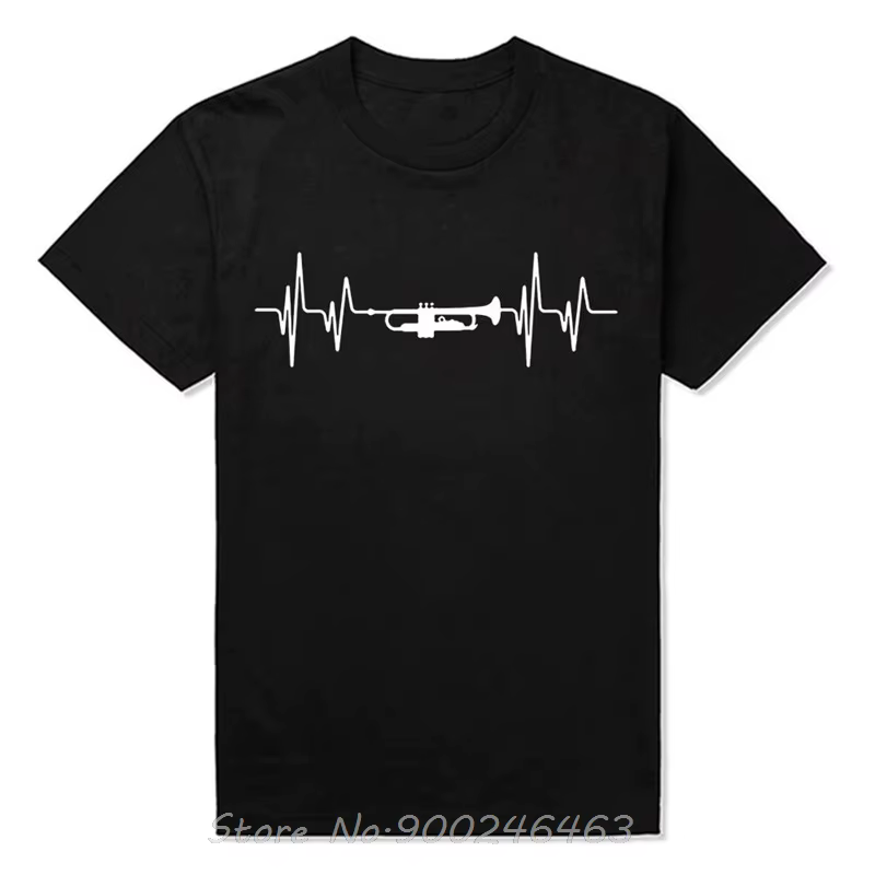 Mode d'été amour trompette T-shirt Fitness unisexe t-shirts hauts coton col rond battement de coeur