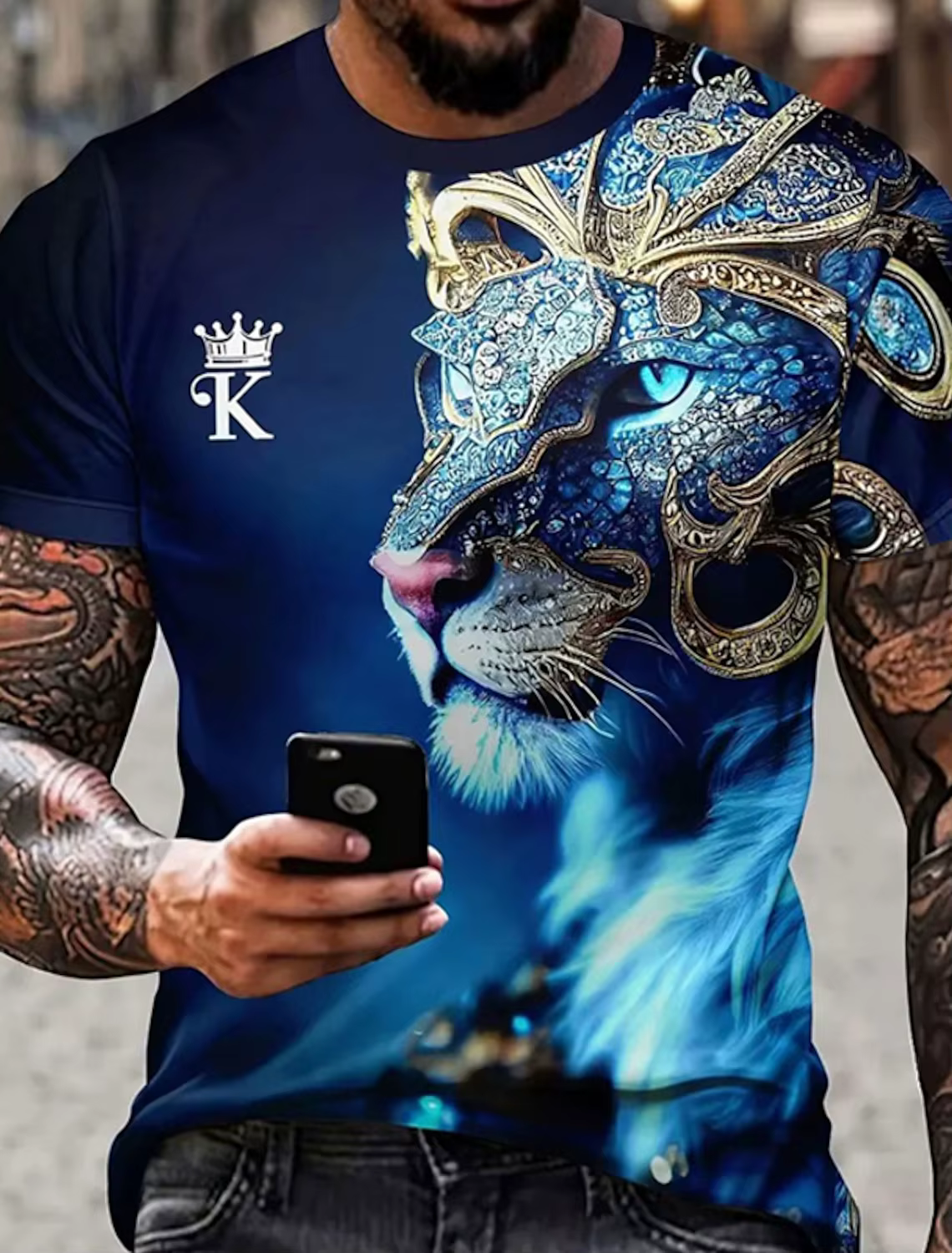 2024 T-shirt d'été pour hommes Lion graphiques impression 3D mode à manches courtes col rond T-shirt