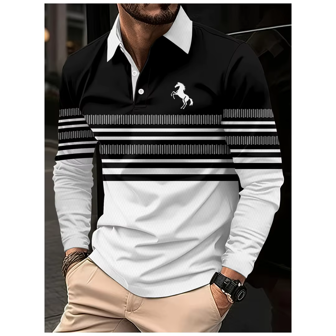 Polo graphique à rayures horizontales pour hommes, chemise à manches longues automne-hiver, polo de
