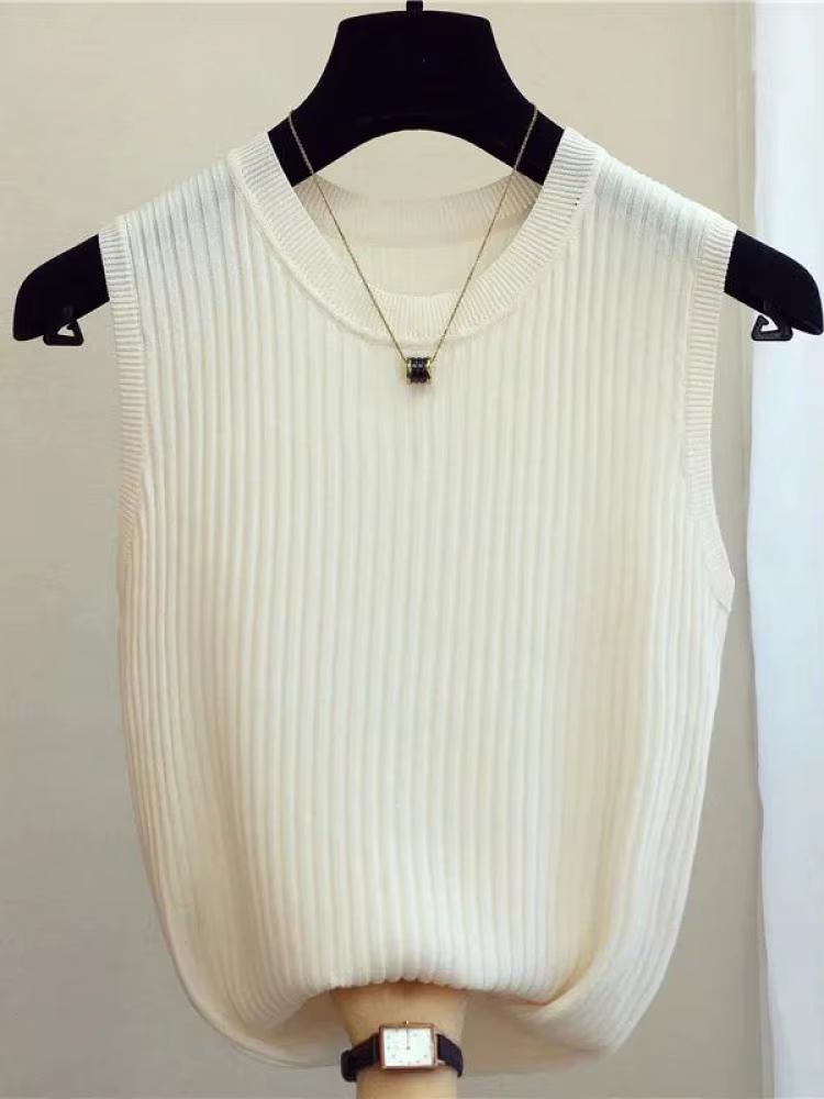 Zjais été printemps débardeurs femmes sans manches tricoté T-Shirts femme élastique mince gilets déc