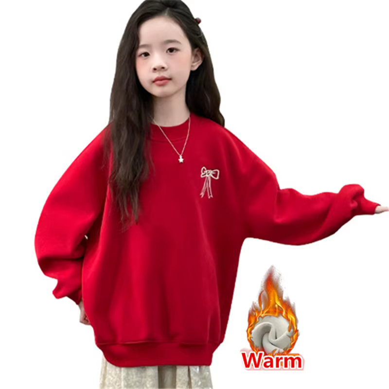 Vêtements thermiques de noël amusants pour enfants, sweat-shirt doublé en velours côtelé pour filles