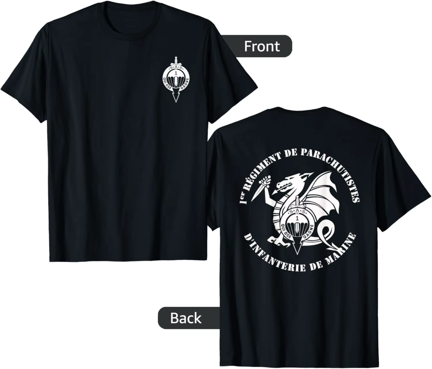 T-Shirt Manches Courtes 100% Coton, Décontracté, SAS 1st Mar betperform Para Regiment 1er R.P.I.Ma