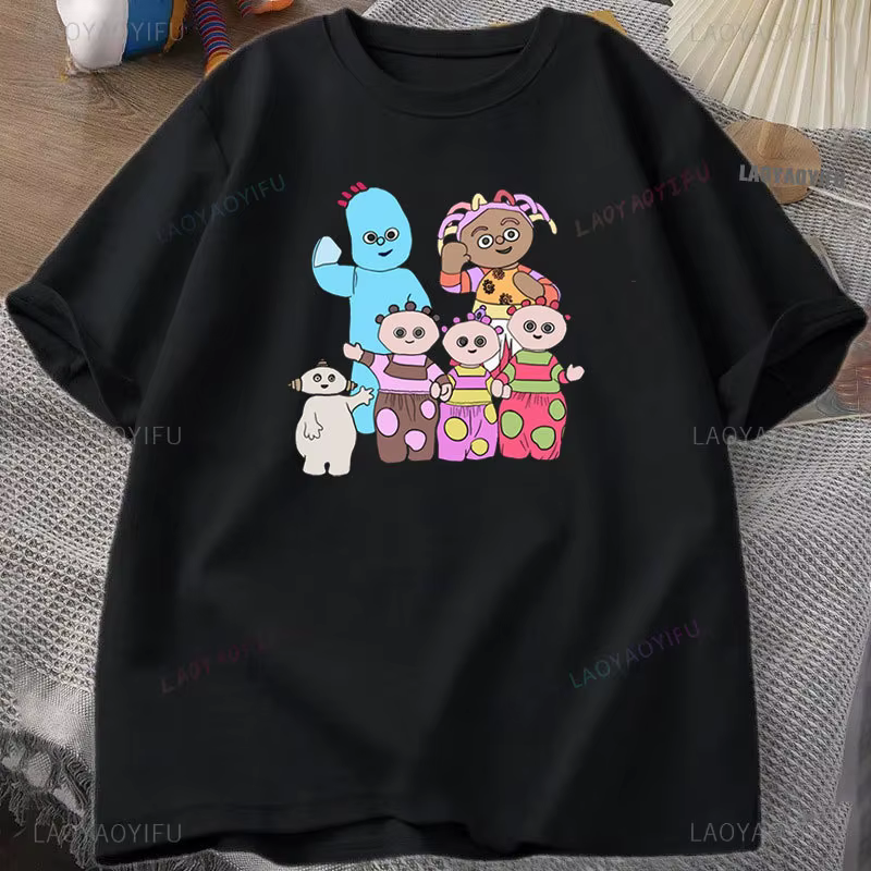 T-shirt à col rond Makka Pakka pour filles, pur coton, vêtements de base, dessin animé de jardin de